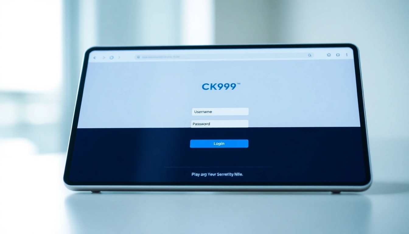 Visited CK999 login page on desktop with clear username and password fields, emphasizing swift access to gaming platform.