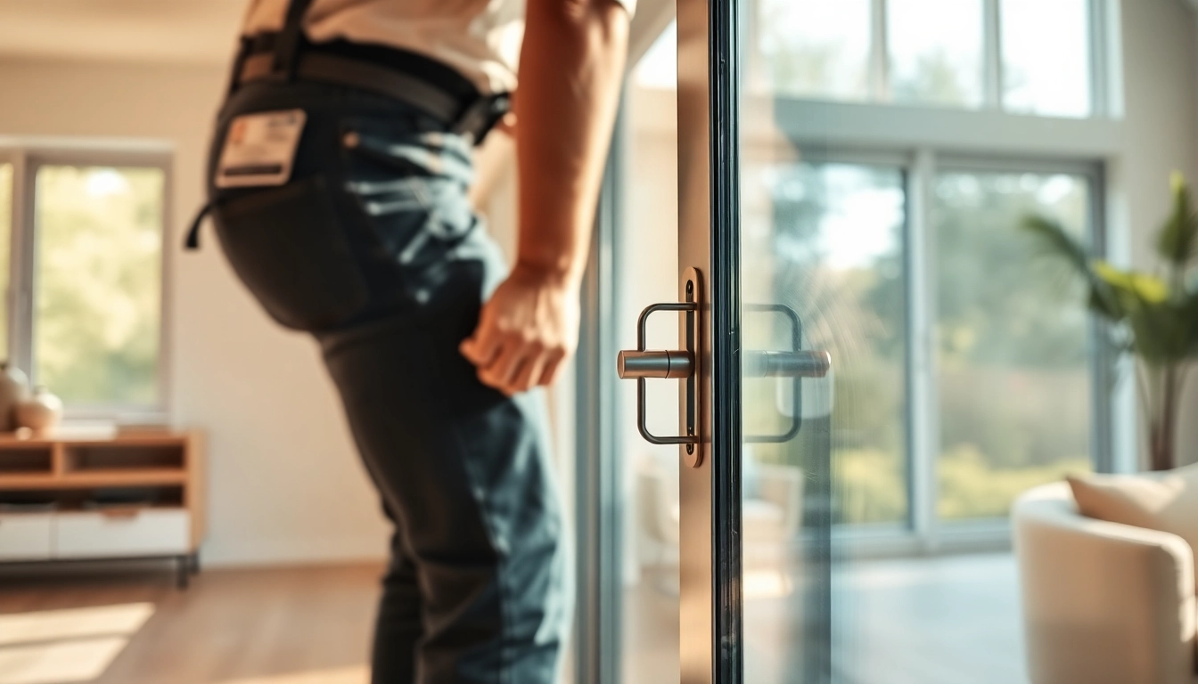 Replace a sliding glass door: installer frames a modern patio door with a sealed threshold.