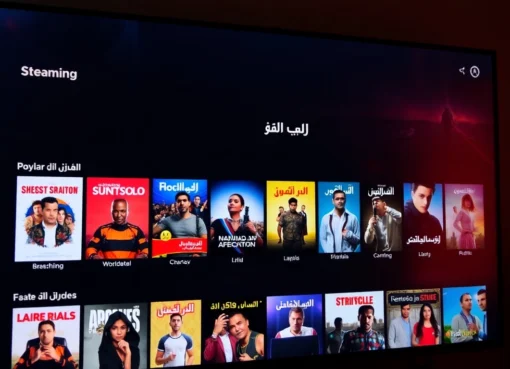 مشهد يعرض منصة بث تعرض افلام ومسلسلات مترجمة عربي بجودة عالية مع تصنيفات متنوعة ومُحبي المحتوى العربي.