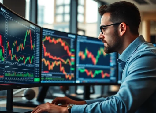 Online stock trading platform showing trading charts and financial data on a computer screen