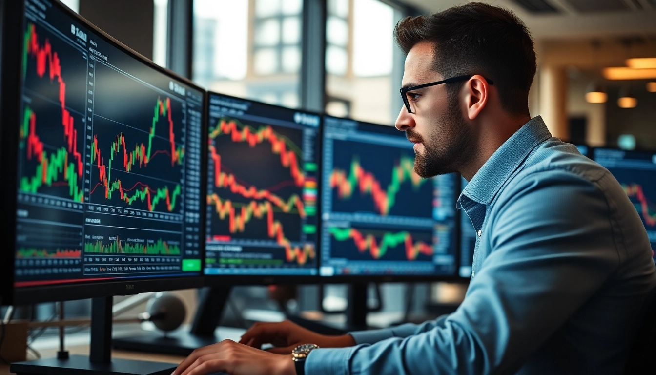 Online stock trading platform showing trading charts and financial data on a computer screen